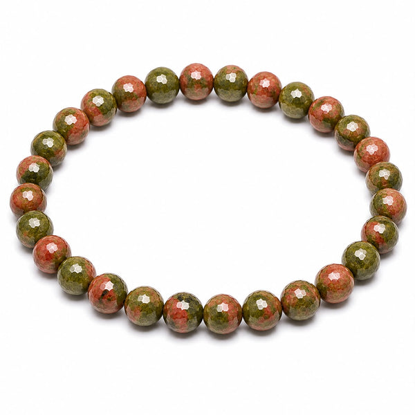 Unakite Diamond Cut Bracelet 6mm | Natural Crystal Beaded Bracelet