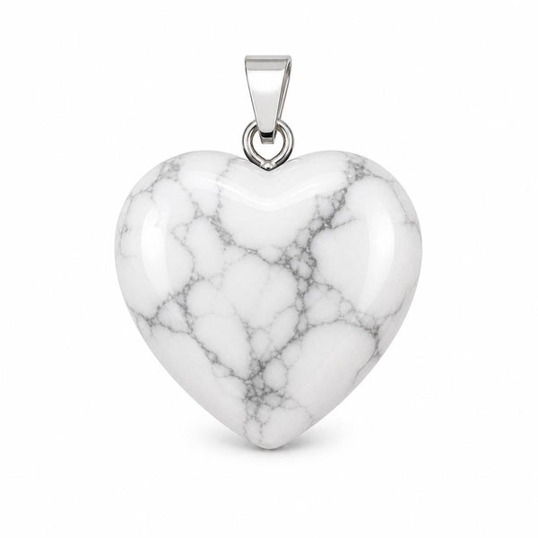 Natural White Howlite Heart Crystal Pendant