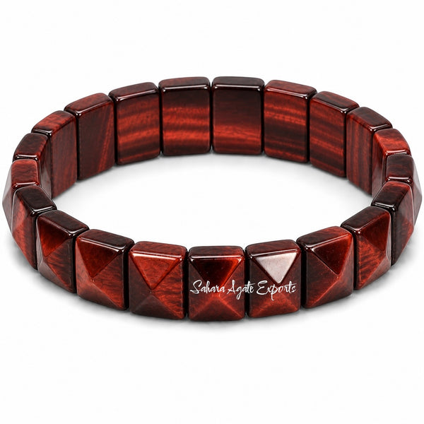 Natural Red Tiger Eye Pyramid Tile Bracelet
