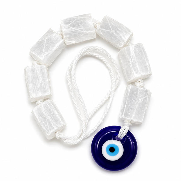 Selenite Evil Eye Hanging | Natural Crystal Protection Wall & Car Hanging