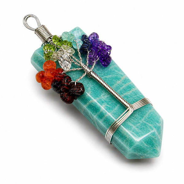 Natural Amazonite Tree of Life Double Point Pendant | Handmade Wire Wrapped Crystal Necklace | Heali