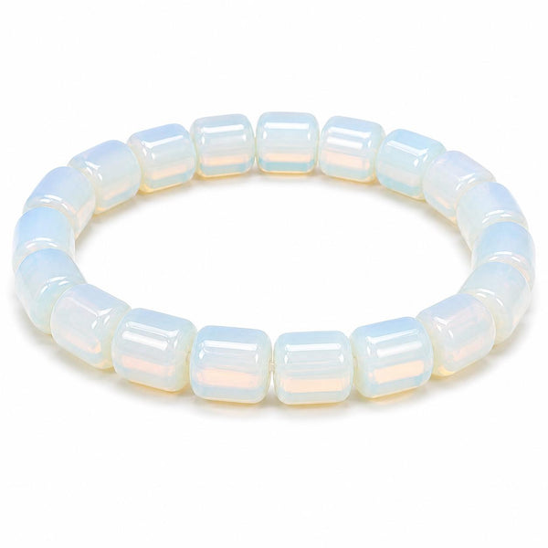 Opalite Cylinder Bead Bracelet | Handmade Stretch Crystal Bracelet | Elegant Glow Stone Jewelry