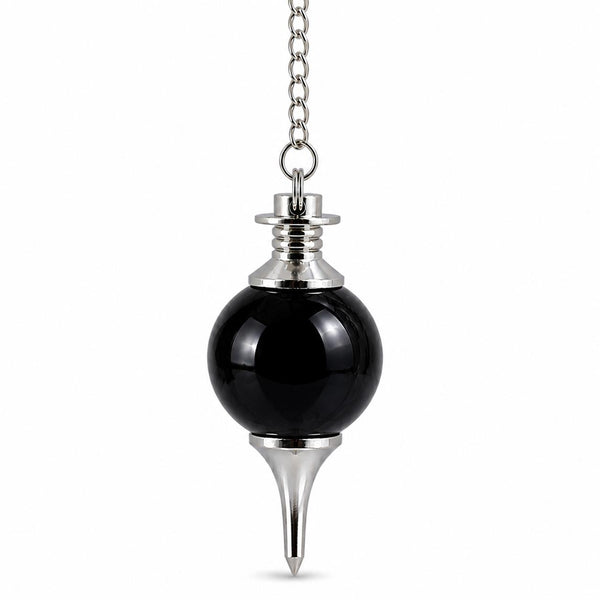Natural Black Obsidian Sphere Pendulum for Protection & Energy Healing
