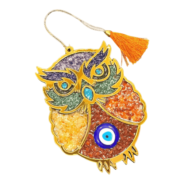 7 Chakra Crystal Owl Wall Hanging – Boho Home Decor, Healing Gemstone Ornament, Spiritual Energy Gif