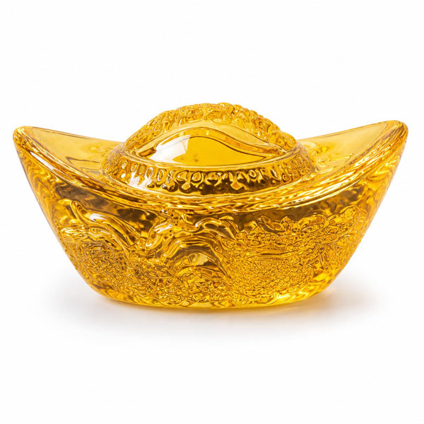 Golden Feng Shui Wealth Ingot | Lucky Gold Sycee for Prosperity, Home, Office & Business Decor | Wea