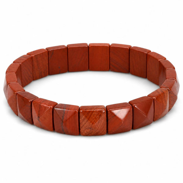 Natural Red Jasper Pyramid Bracelet | Stretch Crystal Bracelet for Strength, Grounding, Protection,