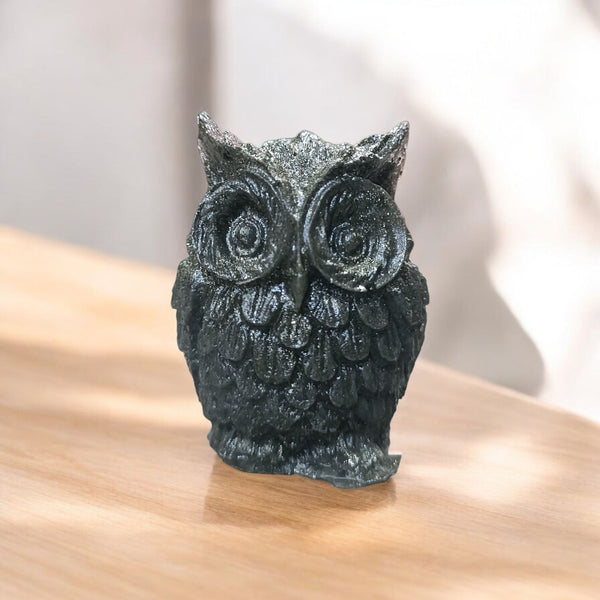 Natural Pyrite Owl Figurine | Wealth & Wisdom Crystal Decor | Good Luck Healing Stone by Sahara Agat