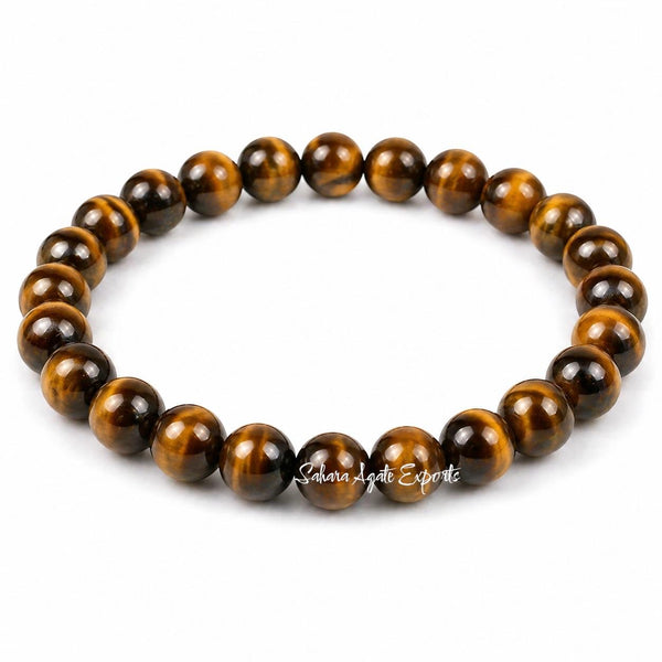 Natural Tiger Eye Bracelet 8mm | Genuine Gemstone Bead Bracelet