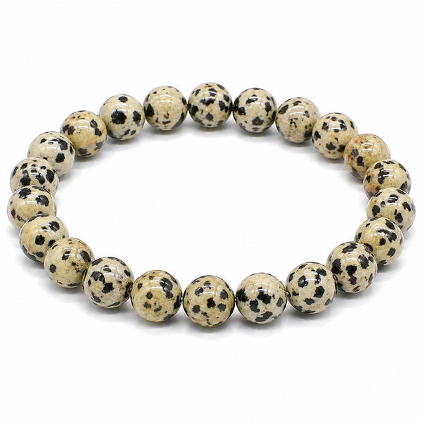 Natural Dalmatian Jasper Bracelet 8mm | Genuine Gemstone Stretch Crystal Bracelet