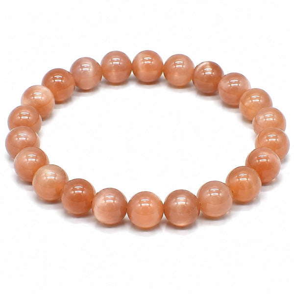 Natural Peach Moonstone Bracelet 8mm | Genuine Gemstone Stretch Bracelet