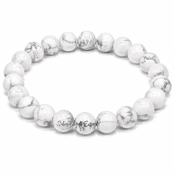 Natural Howlite Bracelet 8mm | White Gemstone Bead Bracelet