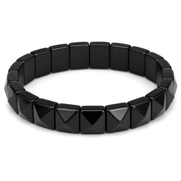 Natural Black Obsidian Pyramid Tile Bracelet