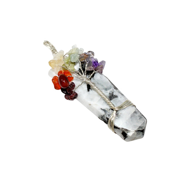 Rainbow Moonstone Chakra Flat wire wrapped pendant