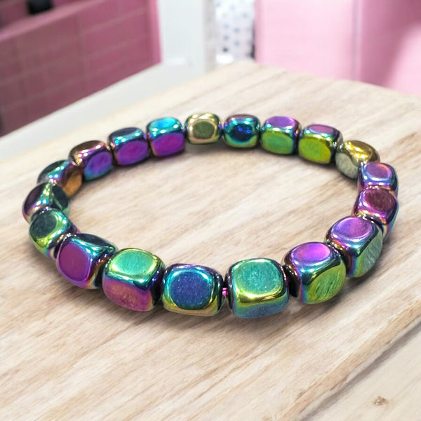 Titanium Aura Tumbled Bracelet | Rainbow Energy Healing Crystal | Positivity & Confidence Stone by