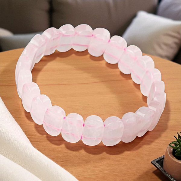 Rose Quartz Diamond Cut Square Shape Bracelet – Natural Crystal Healing Stone for Love, Positivity &