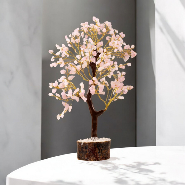 Rose Quartz Crystal Gemstone Tree with 300 Beads – Feng Shui Vastu Decoration for Love, Healing & Po