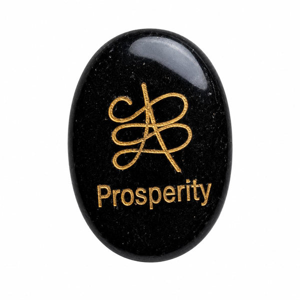 Black Obsidian Prosperity Palm Stone | Engraved Natural Crystal Worry Stone