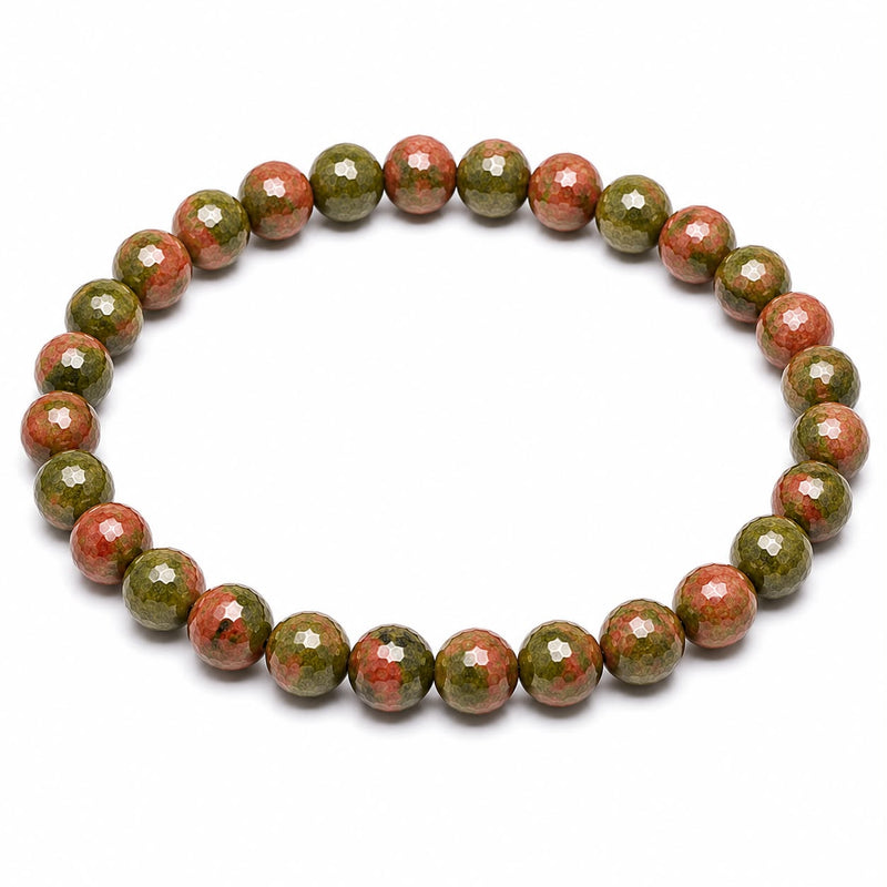 Unakite Diamond Cut Bracelet 6mm | Natural Crystal Beaded Bracelet