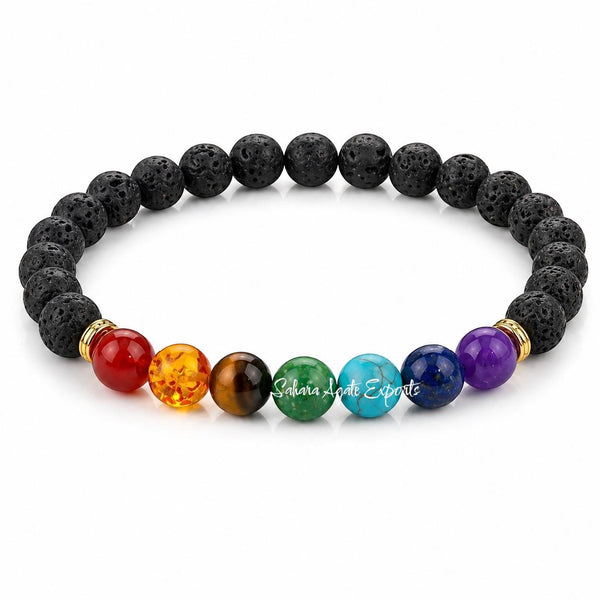 Natural 7 Chakra Lava Stone Bracelet 8mm | Healing Crystal Bracelet