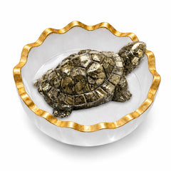 Pyrite Crystal Tortoise with Selenite Bowl | Natural Gemstone Vastu Décor