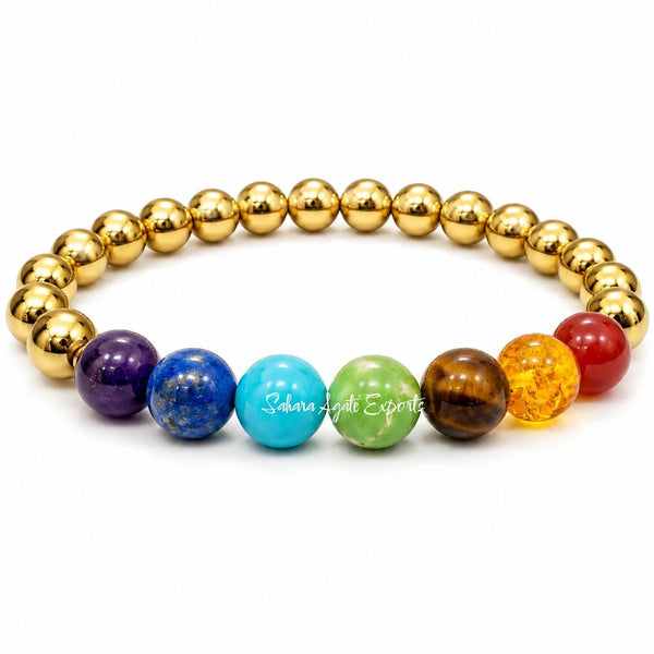 7 Chakra Hematite Bracelet 8mm | Natural Healing Crystal Bead Bracelet