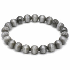 Natural Grey Cat's Eye Bracelet 8mm | Genuine Cat Eye Gemstone Stretch Bracelet