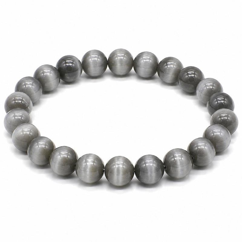 Natural Grey Cat's Eye Bracelet 8mm | Genuine Cat Eye Gemstone Stretch Bracelet