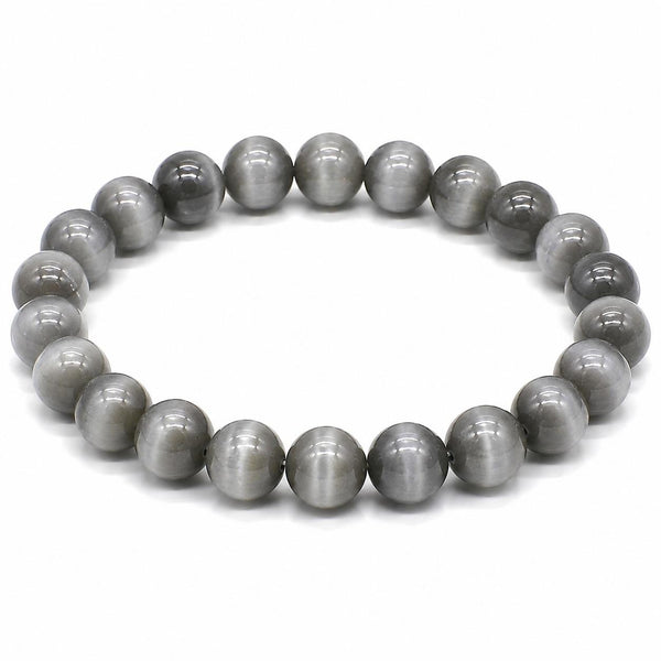 Natural Grey Cat's Eye Bracelet 8mm | Genuine Cat Eye Gemstone Stretch Bracelet