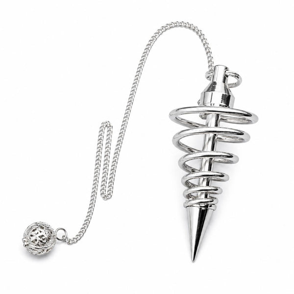 Silver Spiral Metal Cage Pendulum for Crystal Dowsing, Reiki, Chakra Healing & Divination