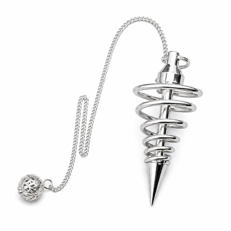 Silver Spiral Metal Cage Pendulum for Crystal Dowsing, Reiki, Chakra Healing & Divination