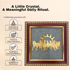 Seven Running Horses Crystal Frame with Sun | Vastu Wall Décor for Home & Office