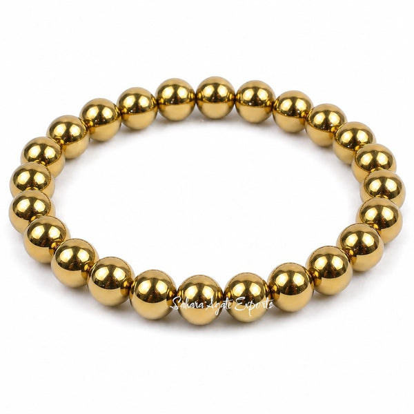 Gold Hematite Bracelet 8mm | Premium Metallic Bead Bracelet