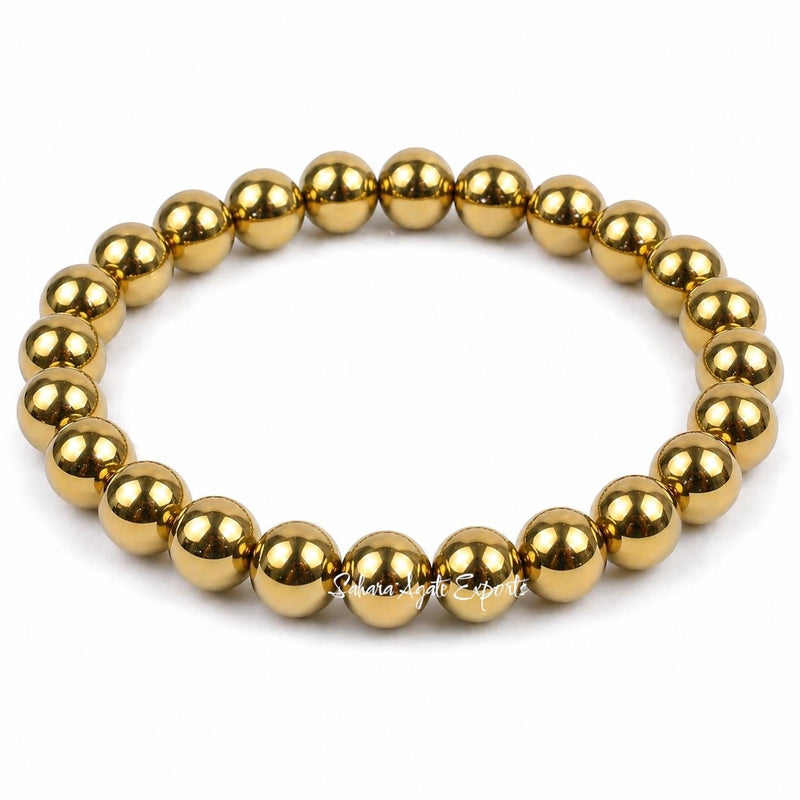 Gold Hematite Bracelet 8mm | Premium Metallic Bead Bracelet