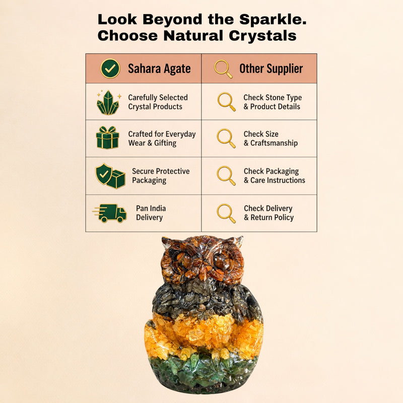 Money Magnet Orgonite Owl – Wealth Attraction & Wisdom Feng Shui Vastu Showpiece