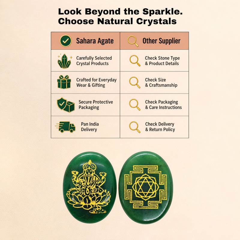 Green Aventurine Goddess Laxmi & Shree Yantra Pocket Stone – Wealth & Prosperity Talisman