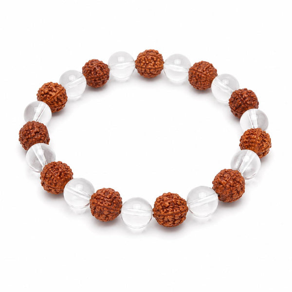 Rudraksha & Clear Quartz Bracelet | Natural Spiritual Beaded Bracelet