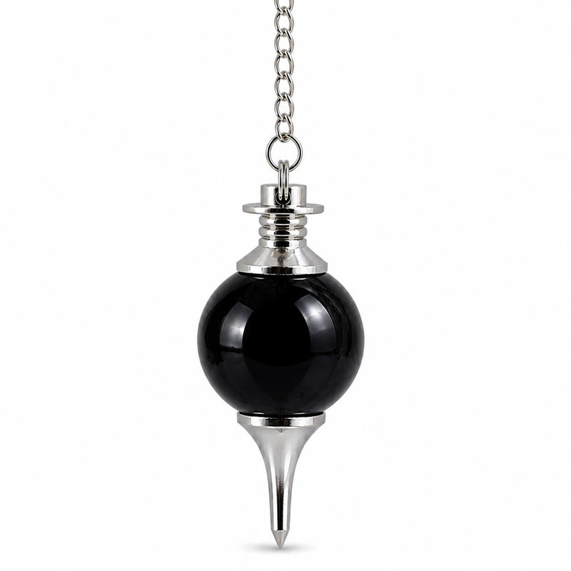 Natural Black Obsidian Sphere Pendulum for Protection & Energy Healing