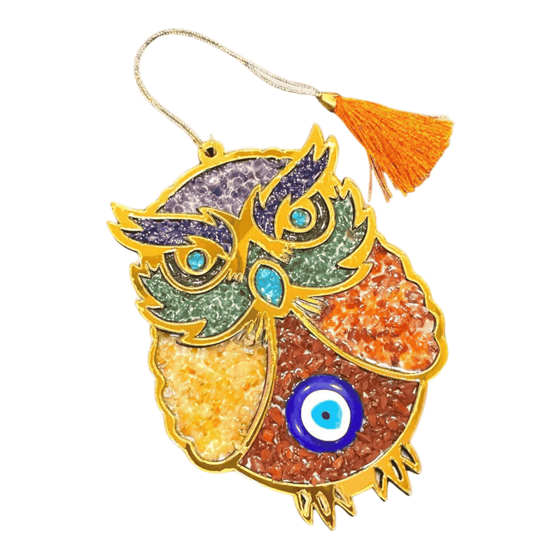 7 Chakra Crystal Owl Wall Hanging – Boho Home Decor, Healing Gemstone Ornament, Spiritual Energy Gif