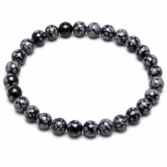 Snowflake Obsidian Diamond Cut Bracelet 6mm | Natural Crystal Beaded Bracelet