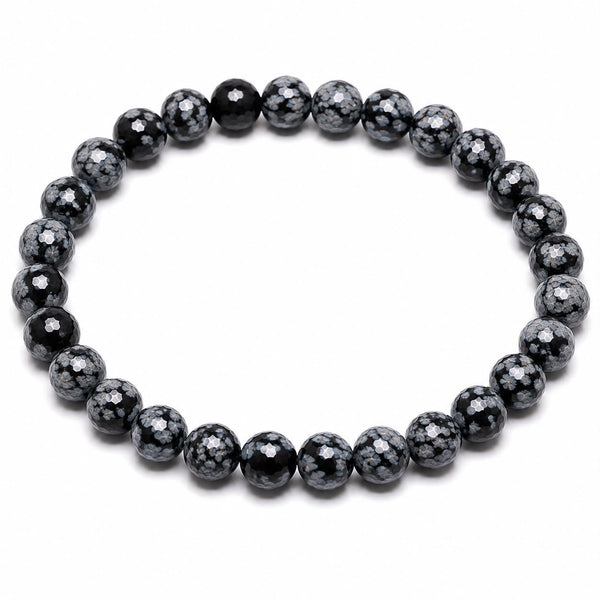 Snowflake Obsidian Diamond Cut Bracelet 6mm | Natural Crystal Beaded Bracelet