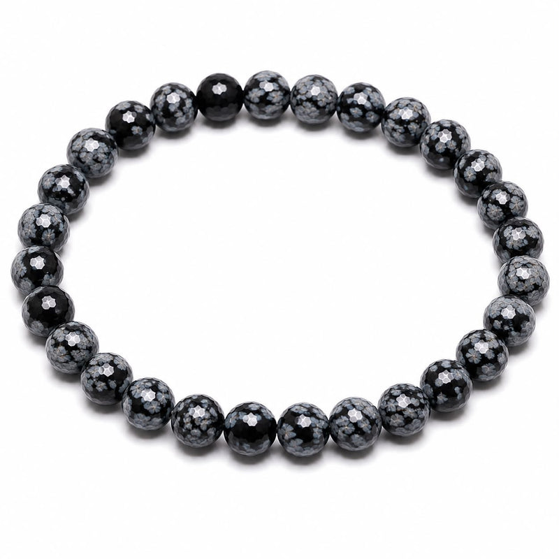 Snowflake Obsidian Diamond Cut Bracelet 6mm | Natural Crystal Beaded Bracelet