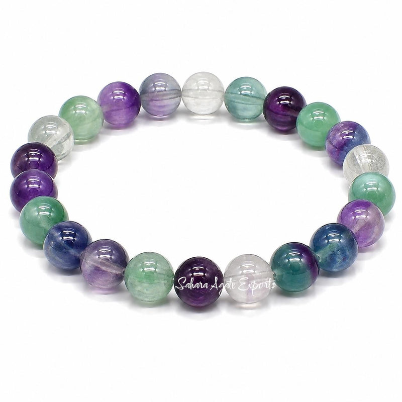 Natural Rainbow Fluorite Bracelet 8mm | Multi Color Crystal Bracelet