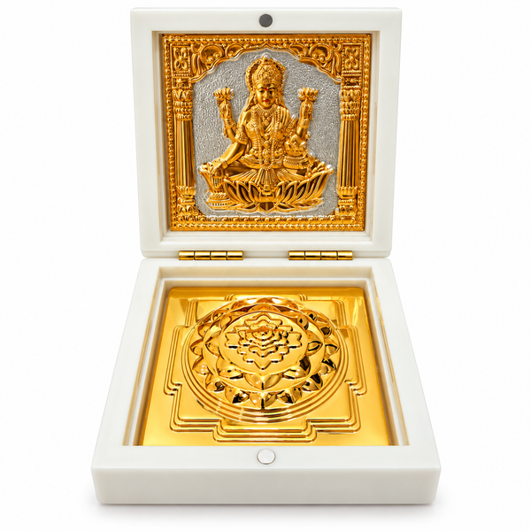 Lakshmi Shree Yantra Box – Golden & Silver Plated Wealth Vastu Frame for Home Mandir