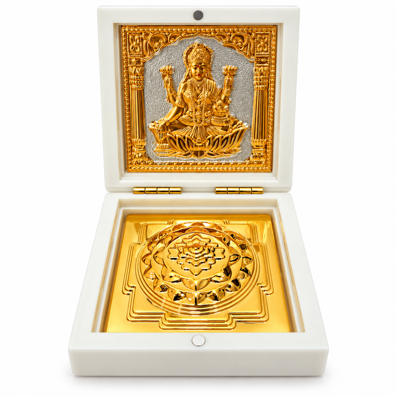 Lakshmi Shree Yantra Box – Golden & Silver Plated Wealth Vastu Frame for Home Mandir