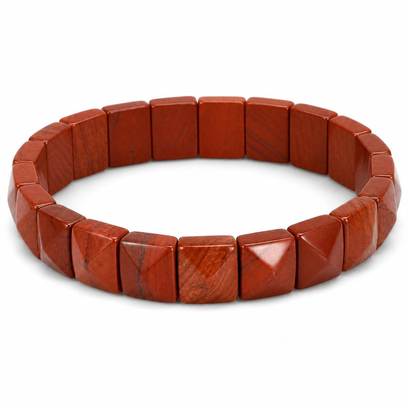 Natural Red Jasper Pyramid Bracelet | Stretch Crystal Bracelet for Strength, Grounding, Protection,