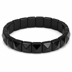 Natural Black Obsidian Pyramid Bracelet | Crystal Stretch Bracelet for Protection, Grounding, Reiki