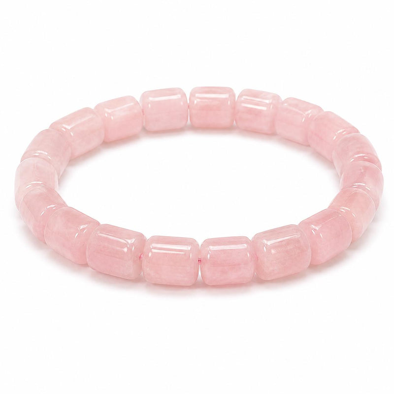Natural Rose Quartz Cylinder Bead Bracelet | Handmade Stretch Crystal Bracelet | Elegant Pink Gemsto