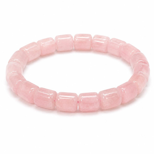 Natural Rose Quartz Cylinder Bead Bracelet | Handmade Stretch Crystal Bracelet | Elegant Pink Gemsto