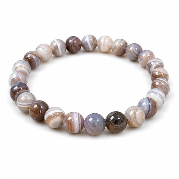 Natural Botswana Agate Round Bead Bracelet | Handmade Gemstone Bracelet | Sahara Agate