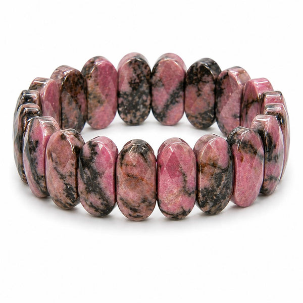 Natural Rhodonite Faceted Oval Bracelet for Men & Women | Handmade Premium Gemstone Bracelet | Sahar